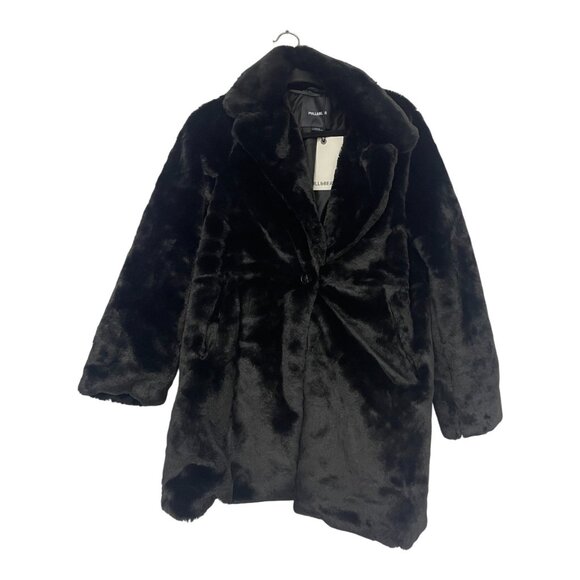 Pull & Bear Womens Faux Fur Coat Jacket S Small Button Black 7751/303 NWT - Picture 1 of 12